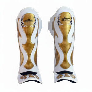 Espinilleras de cuero sintético de cuero PU de alta calidad Muay Thai Shin Guard Protección para piernas Espinilleras - Product Image 1