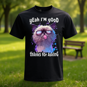 Camiseta con meme de cara de gato, sí, estoy bien, gracias por preguntar, talla unisex para adultos - Product Image 3