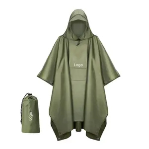 Unisex Hooded Rain Poncho For Adult With Pocket Waterproof Lightweight Raincoat For Hiking Camping Emergency