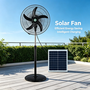 Ventilateur solaire portable compact et léger pour l'extérieur, faible niveau sonore, <span class=keywords><strong>5</strong></span> pales oscillantes, 3 vitesses de vent, pour camping-car, intérieur/extérieur, refroidissement d'urgence - Product Image 1