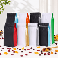 Sachets à café à fond plat avec soufflet latéral pour grains de café et fruits secs, 250g, 500g, 1kg, avec valve et fermeture éclair, emballage durable