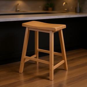Tabouret de bar Satori 24 pouces avec siège en forme de selle, en bois de hêtre, style moderne et contemporain, pour bar à domicile ou mobilier commercial - Product Image 2