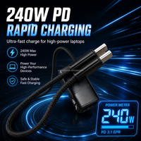 Câble de charge USB-C vers USB-C 240W PD, portable, avec enrouleur rotatif, cordon plat tressé en nylon, chargeur de voyage pour ordinateur portable et téléphone