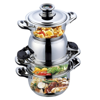 Set Peralatan Masak 13-Piece Stainless Steel Ramah Lingkungan OEM Grosir, Panci Masak Klasik Jerman, Wajan Penggorengan Induksi Berlapis AMC