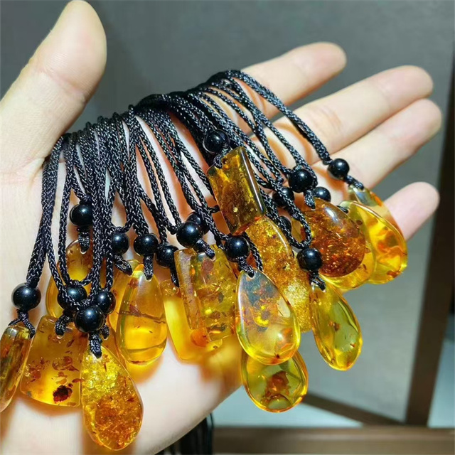 Yellow Amber Freeform Crystals Pendants