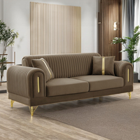 Juego sofás de 2 + 2 sillones de lujo para sala de estar de lujo 1-1-3-3, juego de sofás de terciopelo para Villa, decoración de acero plateado, muebles de madera