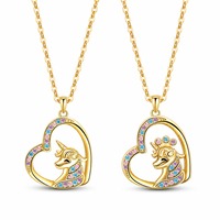 Collier Cœur Licorne Tendance en Argent Sterling S925 avec Pendentif Zircon Pastel Réglable 40+5cm Bijoux Fins Vente en Gros OEM