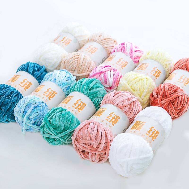 10Bettex in stock polyester ring spun diyed yarn chenille-chunky-yarn for hand knitting bags dolls blankets