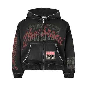 OEM özel erkek Retro eşofman ağır asit yıkanmış pamuk Vintage yama Hoodie çizgili Flared <span class=keywords><strong>Sweatpants</strong></span> erkek seti - Product Image 1