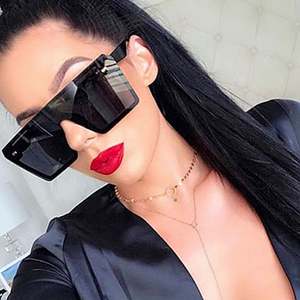 Lunettes de soleil carrées surdimensionnées à monture plate, logo personnalisé, style vintage, protection UV400, noires, pour femme – Collection 2025 la plus tendance - Product Image 2