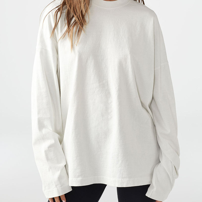 Wholesale Custom Women T-shirt Vintage-inspired Crew Neck Long Sleeve Shirt Tee Oversized Fit T-shirt 