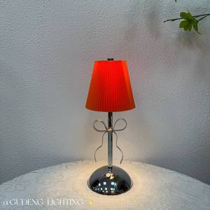 Cross-border pleated fabric retro <b>table</b> lamp with bow decoration, LED cute girly romantic creative rechargeable night light - Product Image 4