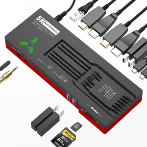 USB C 도킹 스테이션 트리플 모니터 USB3.0 1000M 이더넷 PD Toslink HDMI DP 5K Displaylink 도킹 스테이션