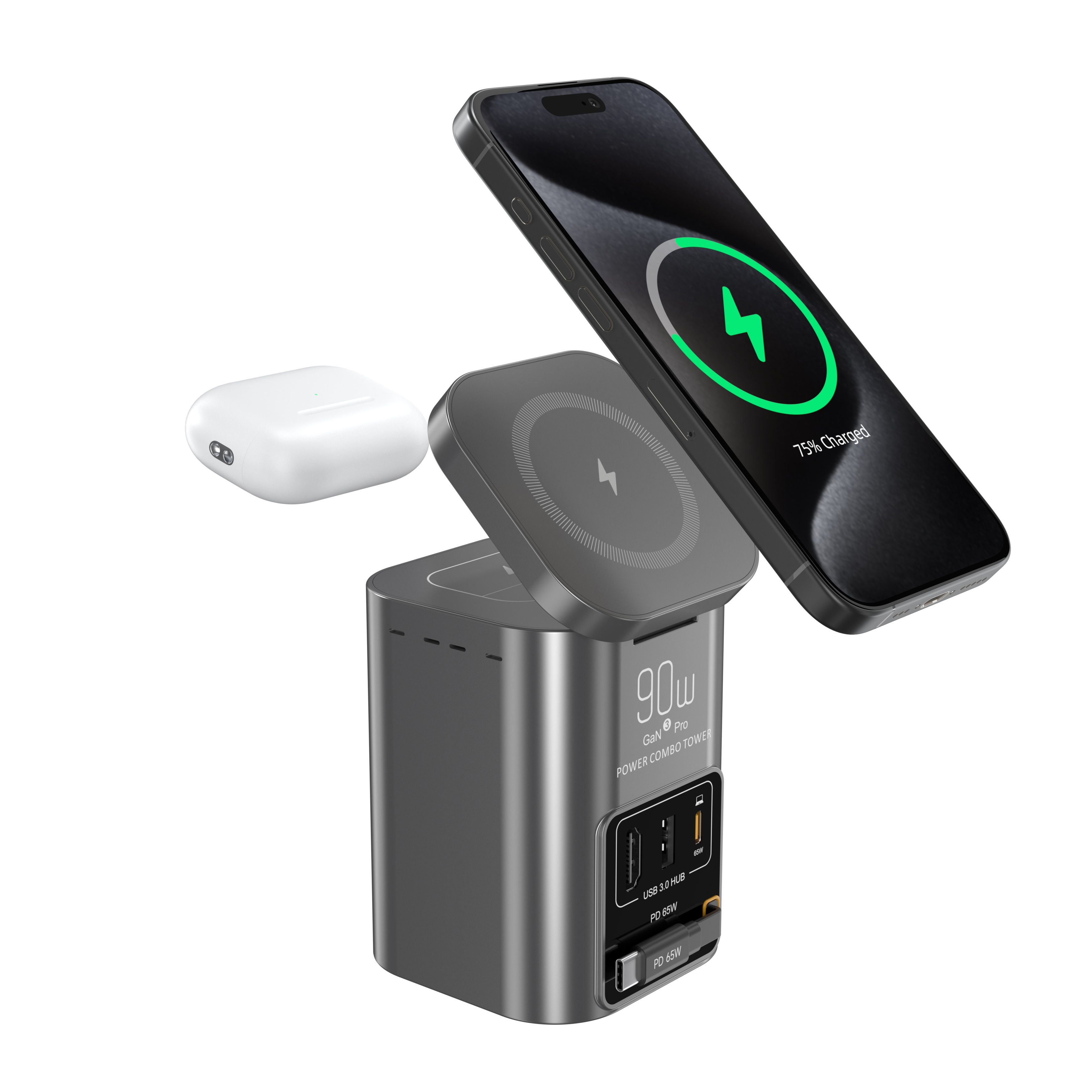 90 Вт настольное зарядное устройство HDMI2.1 8 кхдр двойной экран USB 3,0 концентратор 5 Гбит/с USB C выдвижной кабель со складным беспроводным зарядным устройством