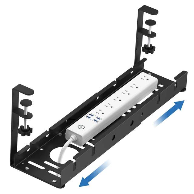 Under Desk Cable Management Tray, Retractable Cord Organizer for Desk, No Drill Cable Tray Basket