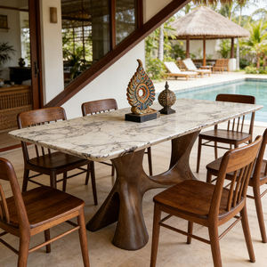 Tavolo da Pranzo Rettangolare Moderno di Lusso in Marmo con Base in Legno Massello di Noce Premium, Tavolo Postmoderno per <span class=keywords><strong>Soggiorno</strong></span> di Appartamento - Product Image 2