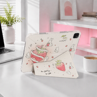 Housse pour iPad imprimée lapin fraise, légère, anti-choc, anti-rayures, en PC rigide et TPU, étui de protection pliable pour tablette