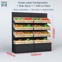 Zwart houten opvouwbaar supermarkt rek modern wandfruitdisplay schappenrek met schuine kratten voor biologische winkel/deli shop inrichting