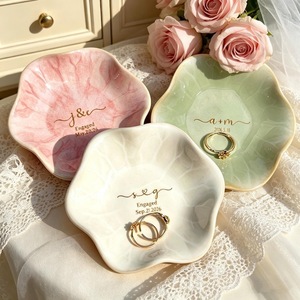 Personalized Custom Ceramic <b>Ring</b> Tray Engraved <b>Name</b> & Date Couple Souvenir Memorial Jewelry Storage Dish for Wedding Gift - Product Image 1