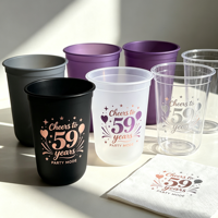 Gobelets en plastique transparents jetables personnalisés avec couvercle en forme de U, petits gobelets à eau ou à bière pour les fêtes, vente en gros, gobelet transparent avec serviette