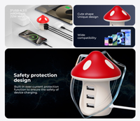 Hub USB-C multi-ports en forme de champignon, chargeur GaN à charge rapide, adaptateur 3 en 1 pour ordinateur portable, téléphones intelligents/autres appareils