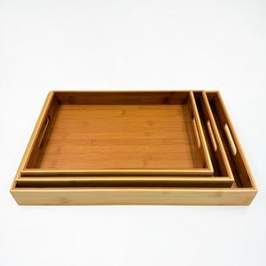 Plateau de service rectangulaire en bambou 35.5x25.5x5cm 40x28x5cm 45x30.5x5cm – Ensemble de plateaux pour le thé, le petit-déjeuner et les fruits à usage domestique - Product Image 2