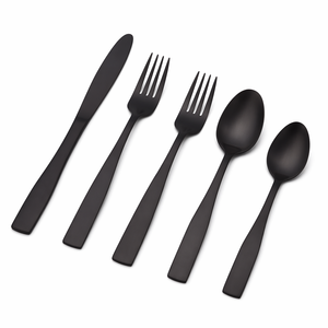 Custom logo Metal Cheap Restaurant Kitchen Matte Black Flatware Cutlery <b>Set</b> Stainless Steel Wholesale - Product Image 1