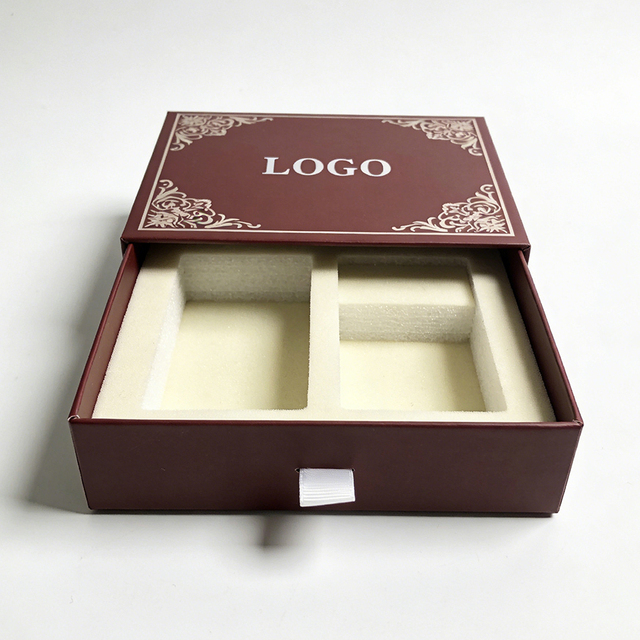 Custom Luxury Velvet Cosmetics Jewelry Pull Out Drawer Gift Present Box Packaging with Sponge Lining Embossed EVA Foam