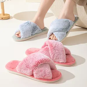 Hoge Kwaliteit Luxe Dames Private Label Slaapkamer Wollen Voering Mode Bont Slippers