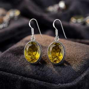 Vintage Oval Cut Lemon Topaz Drop <b>Earrings</b> Antique Silver Plated Women's Jewelry - Product Image 2
