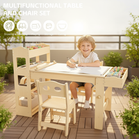 Ensemble table et chaises d'art pour enfants avec rangement pour rouleaux de papier, design Montessori, table d'artisanat en bois pour 2 enfants, utilisation en classe