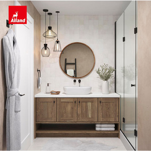 <span class=keywords><strong>Mobile</strong></span> <span class=keywords><strong>Bagno</strong></span> Personalizzato con Doppio Lavabo, Finitura Anticata, in Ciliegio Ambrato, con Ante a Incasso e Mobiletto in Lino Vaniglia Verniciato Nero - Product Image 4