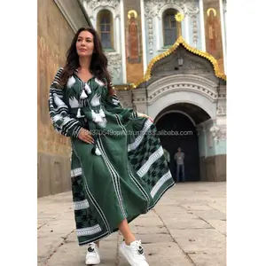 Oekraïense Geborduurde Boho Mode Trendy Mooie Dame Trouwjurk Custom Made Bohemian Vrouwen Kaftan Robe Kwastje Tie Decor