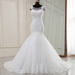 White Mermaid Lace Wedding Dress Sweetheart Neckline Backless Long Train Mori Girl Style - Product Image 1