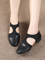 Chaussures de danse jazz pliables en cuir souple à talon bas, en cuir, EVA et tissu de coton, pour professeurs, avec ceinture – Vente en gros