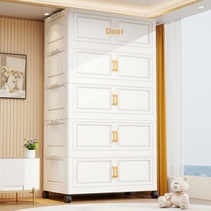 <span class=keywords><strong>Meuble</strong></span> <span class=keywords><strong>de</strong></span> <span class=keywords><strong>rangement</strong></span> pliable 5 couches en plastique épaissi, tendance, <span class=keywords><strong>de</strong></span> type fermé, avec roulettes, <span class=keywords><strong>pour</strong></span> chambre, salon, snacks et jouets - Product Image 2
