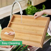 Organizer Peralatan Makan Bambu Premium yang Dapat Diperluas, Pembagi Laci Kayu Multifungsi, Baki Peralatan Makan Kayu Tahan Air untuk Dapur