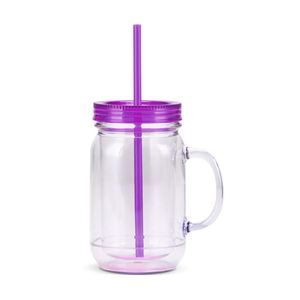 Vaso de Plástico Transparente Personalizado de 20 oz, Vaso de Doble Pared Tipo Mason Jar, Vaso para Bebidas con Pajita, Taza con Asa - Product Image 3
