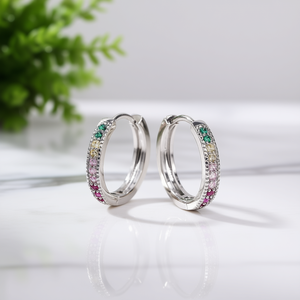 Trendy Silver Plated <b>Hoop</b> <b>Earrings</b> With Colored Zircon Stones Channel Setting For Women Party <b>Fashion</b> Jewelry - Product Image 2
