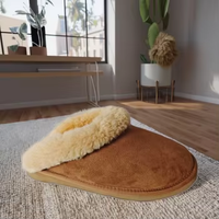 Pantoufles en peau de mouton véritable, fourrure d'agneau naturelle, pantoufles d'hiver chaudes pour l'intérieur, chaussures douces en laine pour la maison