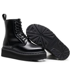 Bottes mi-mollet à plateforme pour femmes, grande taille, en <span class=keywords><strong>cuir</strong></span> de vache véritable, chaussures épaisses pour femmes, bottines mi-mollet style universitaire - Product Image 3