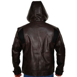 Venta al por mayor de chaqueta de invierno de los hombres de moda de cuero genuino con cremallera bombardero de piel de oveja bordado de impresión de talla grande de poliéster - Product Image 6