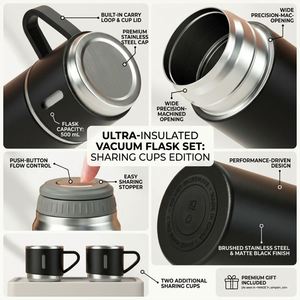 Custom Logo 500ml 17oz Stainless Steel Vacuum Flask Set Double Wall Thermal Bottle Gift Set with 2 Lids and Luxury Gift Box - Product Image 4