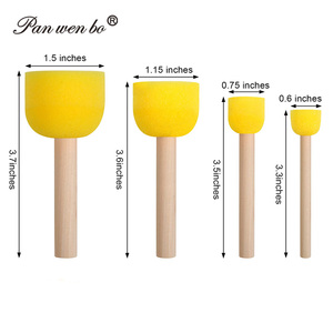 Panwenbo 4pcs bọt biển sơn Bàn chải trẻ em DIY Vòng bọt xốp sơn bàn chải gỗ xử lý nấm đầu bọt bàn chải bọt Bộ miếng bọt biển - Product Image 3