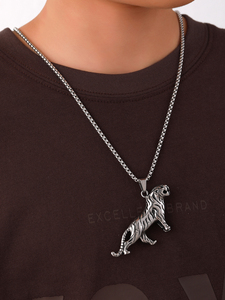 Collar con Colgante de <span class=keywords><strong>Tigre</strong></span> Rugiente de Acero Inoxidable para Hombre, Collar de Animal Salvaje 3D Oxidado con Cadena de Caja - Product Image 2