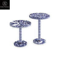 Nouveau design de table basse de salon ronde bleue et blanche table d'appoint ensemble de tables basses de luxe modernes