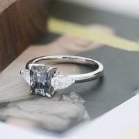 PST Personnalisé Dames Bagues En Argent Sterling 925 D VVS1 3ct Gris Radiant Coupe Moissanite Anneau Usage Quotidien