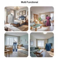 Porte-vêtements réglable avec support pour planche à repasser, porte-manteau sur pied avec cintre pliable pour l'organisation de la maison