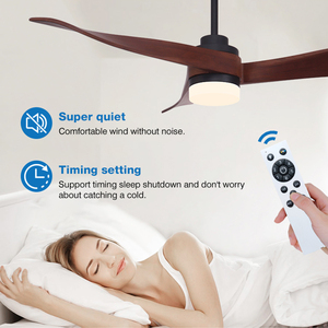 Populaire woonkamer plafondventilator met 52 inch 3 bladen van massief hout, Tuya WiFi, metalen DC-motor, stille afstandsbediening en <span class=keywords><strong>LED</strong></span>-verlichting - Product Image 3