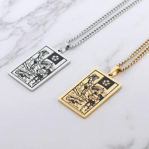 Collar de tarjeta de Tarot Retro Para hombre y mujer, cadena larga chapada en oro de alta calidad, collares con colgante de joyería no empañada, Unisex - Product Image 3